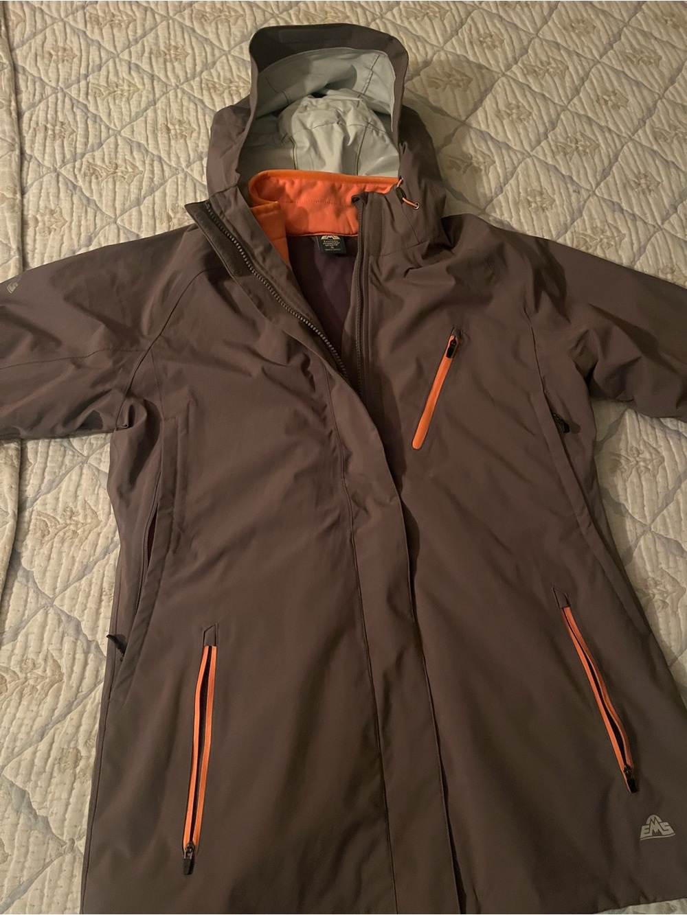 Eastern Mountain Sports Women's Brown Ski Jacket with Orange Accents